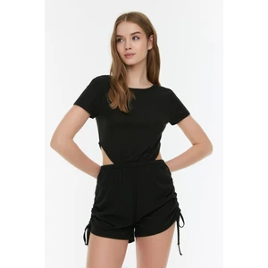 Trendyol Black Cut-Out Ruffle Detailed Camisole Knitted Jumpsuit