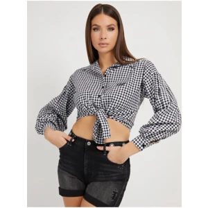 White-Black Women's Plaid Shirt with Guess Balloon Sleeves - Women