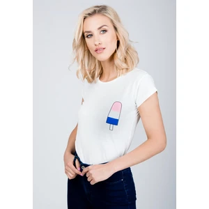 Women's T-shirt with popsicle on a stick - white,