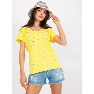 Yellow single color t-shirt with holes