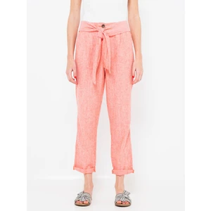 Pink linen shortened trousers CAMAIEU - Women