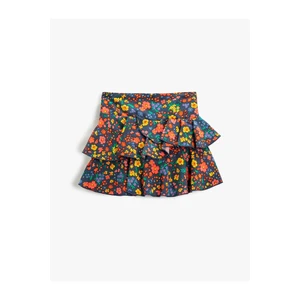 Koton Floral Mini Skirt with Ruffle Tiered Elastic Waist.