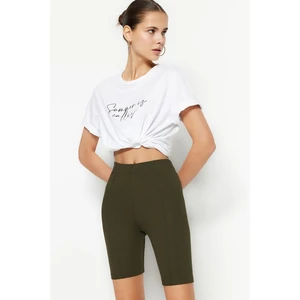 Trendyol Khaki Ribbed Biker High Waist Interlock Knitted Leggings