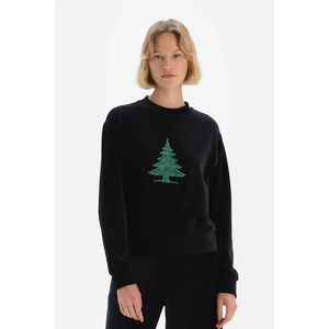 Dagi Black Tree Print Velvet Sweatshirt.