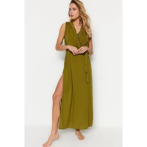 Trendyol Khaki Belted Maxi Woven Lace Beach Dress