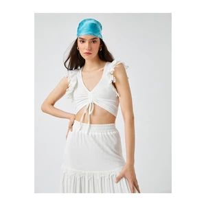 Koton Crop T-Shirt V-Neck Sleeveless with Tie Detailed