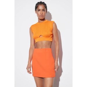 Trendyol Orange Crop Sweater With Window/Cut Out Detailed Blouse