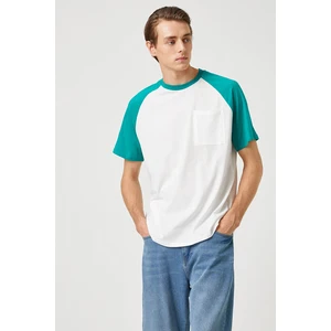 Koton Pocket Detailed T-Shirt. Raglan Sleeve Crew Neck Short Sleeved.