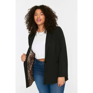 Trendyol Curve Black Leopard Lining Detailed Blazer Woven Jacket