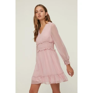 Trendyol Dried Rose Gipeli V-Neck Dress