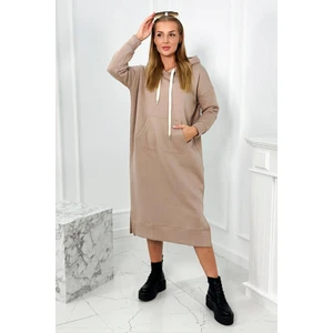 Long dress with a hood of dark beige color