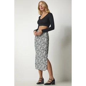 Happiness İstanbul Women's Black and White Patterned Slit Camisole Skirt