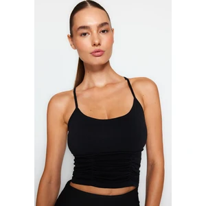 Trendyol Black Seamless/Seamless Smocking Detail Lightly Support/Shaping Sports Bra