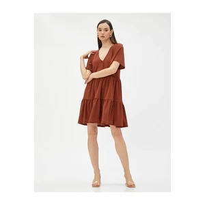 Koton Short Layered Dress V-Neck Short Sleeves