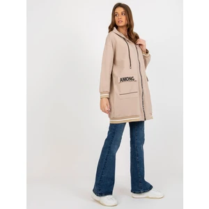 Beige long sweatshirt with oversize zipper