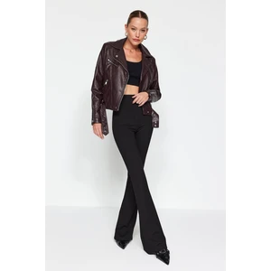 Trendyol Black Slimming High Waist Flare/Flare-Up Knitted Leg Pants Trousers