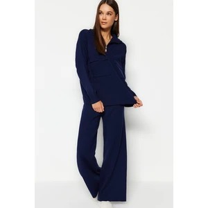 Trendyol Navy Blue Wide Fit Knitwear Top and Bottom Set