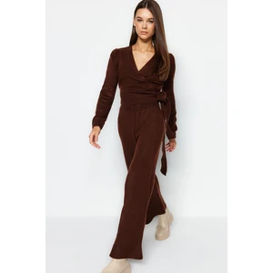 Trendyol Brown Crop Knitwear Two Piece Set