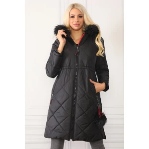 Z6646 DEWBERRYN FURRY POMPOM LADY COAT-BLACK