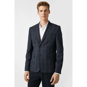 Koton Men's Navy Blue Plaid Pocket Blazer Jacket