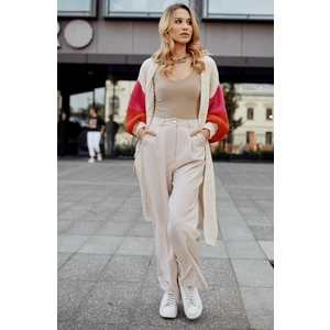 Elegant high-waisted trousers in light beige