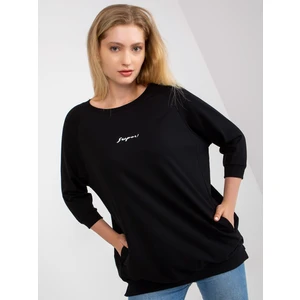 Black cotton blouse of larger size with pockets