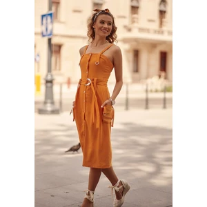 Midi dress with mustard straps