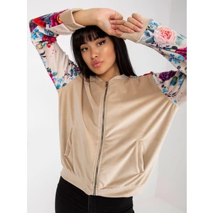 Beige velour sweatshirt type bomber with prints RUE PARIS