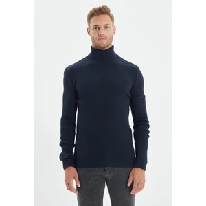 Trendyol Navy Blue Men's Slim Fit Turtleneck Corduroy Knitted Sweater