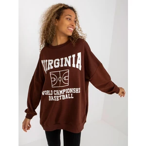 Dark brown sweatshirt with print and round neckline