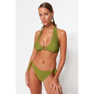 Trendyol Khaki Triangle Textured Bikini Top with Accessories