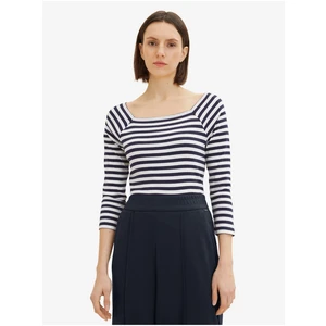 White and Blue Ladies Striped Long Sleeve T-Shirt Tom Tailor - Women