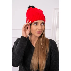 Beanie with pompom Judyta K347 red