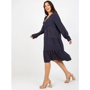 Navy blue loose dress with viscose stripes SUBLEVEL