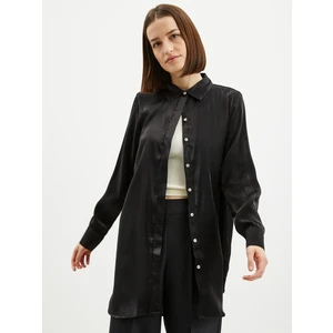 Black Ladies Satin Long Shirt JDY Paris - Ladies