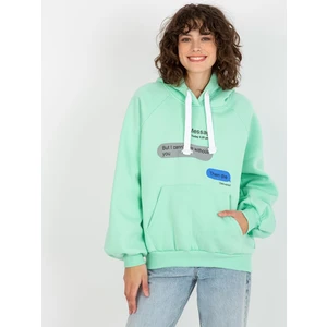 Women's sweatshirt with inscriptions - turquoise