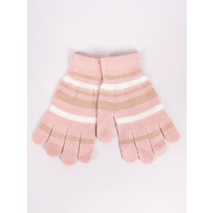 Yoclub Kids's Girls' Five-Finger Striped Gloves RED-0118G-AA50-006