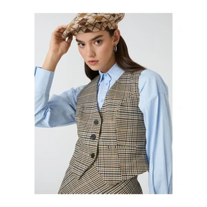 Koton Checkered Blazer Vest with Buttons