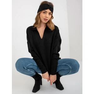 Black smooth oversize sweater with collar