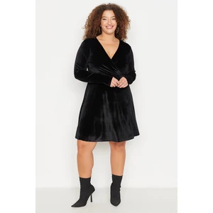 Trendyol Curve Black Double Breasted Collar Velvet Dress