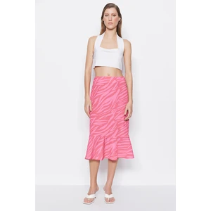 Trendyol Pink Flounce Patterned Midi Woven Skirt