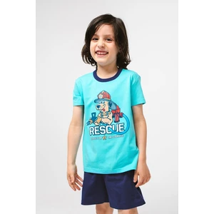 Boys' pyjamas Remek, short sleeves, short legs - turquoise/navy blue