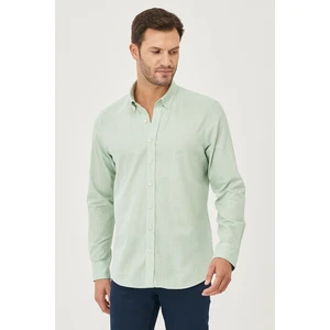 AC&Co / Altınyıldız Classics Men's A.mint Slim Fit Buttoned Collar Linen Look 100% Cotton Flared Shirt