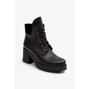 Women's High Heeled Leather Ankle Boots Black Lemar Leocera