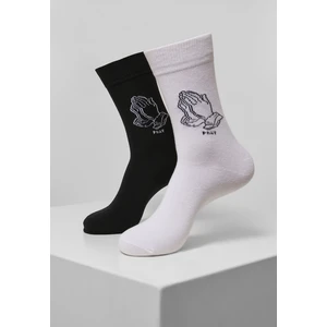 Pray Hands Socks, 2 Pack, Black/White