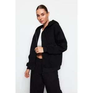 Trendyol Black Oversize/Comfortable Fit Basic Hooded Knitted Sweatshirt with Fleece Inside