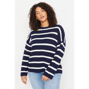 Trendyol Curve Navy Striped Off Shoulder Knitwear Sweater