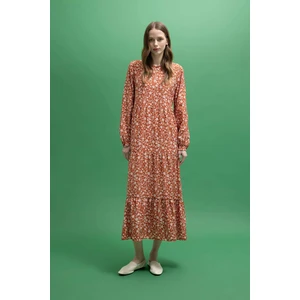 DEFACTO Crew Neck Floral Long Sleeve Maxi Dress