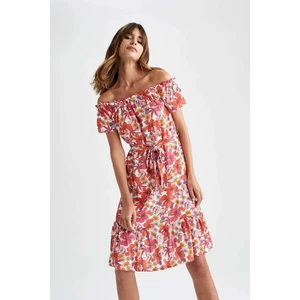 DEFACTO Short Sleeve Floral Print Midi Dress