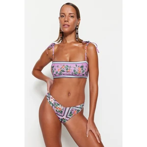 Trendyol Floral Patterned V-Cut Normal Leg Bikini Bottom